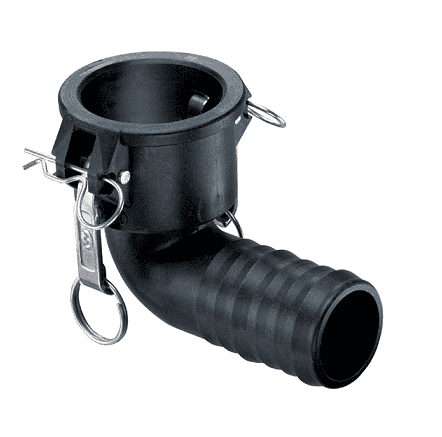 PP150C90 by Kuriyama | Quick-Acting Special Application Coupling | Part C | 1-1/2" Coupler x 1-1/2" Hose Shank | 90° Elbow | Polypropylene