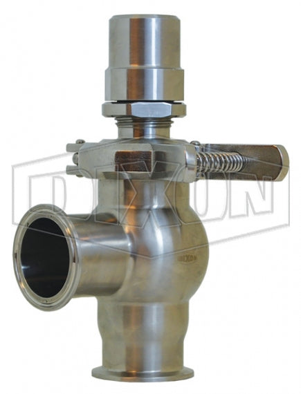 SPR-LCV1A200 Dixon Valve 2" Sanitary Pressure Relief Valve - L Style - Clamp x Clamp - Set Pressure Range: 10-50 PSI - FKM Seat - 316 Stainless Steel