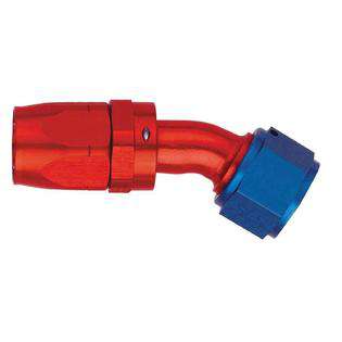 FBM4072 (FCM4072) Eaton Aeroquip® -06 Reusable S.A.E. 37° (JIC/AN) Swivel 30° Elbow Fitting - Red/Blue Anodized Aluminum