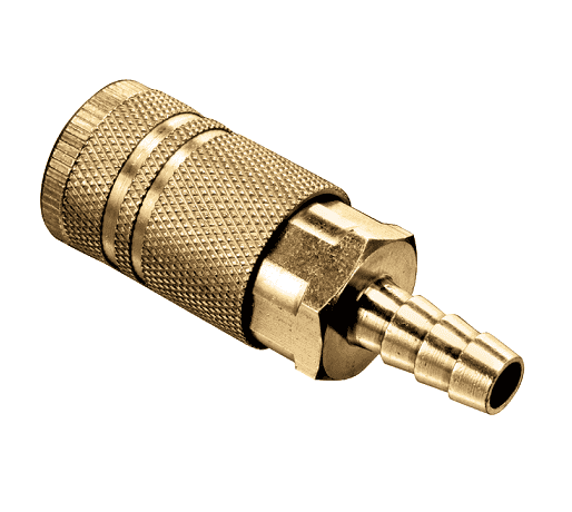 QDAC-4HC by Kuriyama | Semi-Automatic Quick Disconnect Industrial Coupler | 1/4" Body Size | 1/4" Hose Barb | 300 PSI | Brass