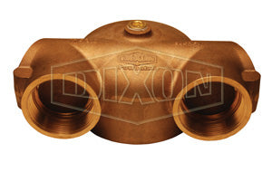 90CREV6025 Dixon Brass Reversible Concealed Angle Siamese Body - 6" Female NPT Outlet x Two 2-1/2" Female NPT Inlets (Replaces 23-391 Bodies)