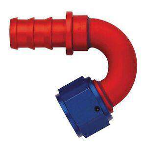 FBM1554 (FCM1554) Eaton Aeroquip® -10 SOCKETLESS™ S.A.E. 37° (JIC/AN) 150° Elbow Fitting - Red/Blue Anodized Aluminum