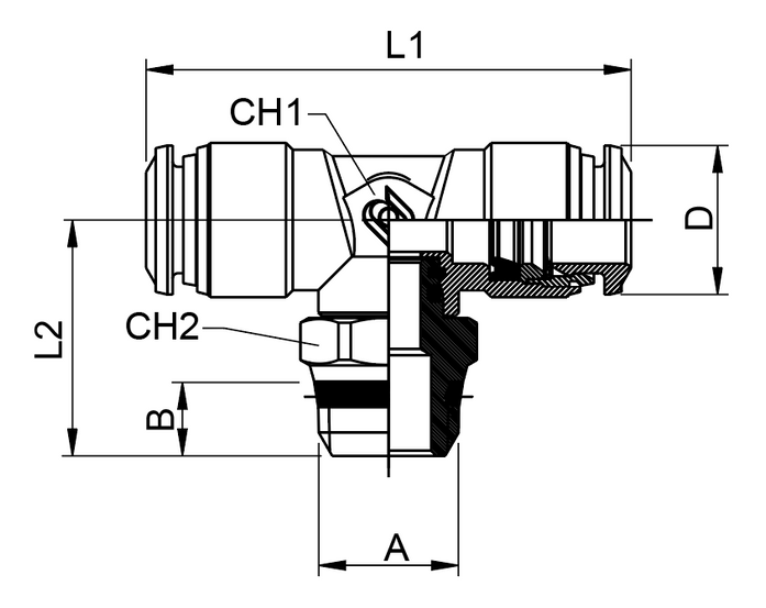 60210-06-08 by AIGNEP | 60/62 Series | Swivel Branch | 3/8" Tube Push Connect x 1/2" Male Swift-Fit Universal Thread | Tee | FKM Seal | Stainless Steel