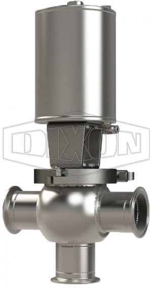S02A10C1PE Dixon Valve 1" SSV Series Single Seat Valve, Shut-Off T Body, Clamp, Spring Return Actuator (Air-To-Raise) - PTFE Plug Seal - EPDM Wetted Elastomer