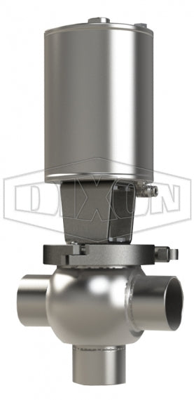 S02A15B2PV Dixon Valve 1-1/2" SSV Series Single Seat Valve, Shut-Off T Body, Weld, Spring Return Actuator (Air-To-Lower) - PTFE Plug Seal - FKM Wetted Elastomer