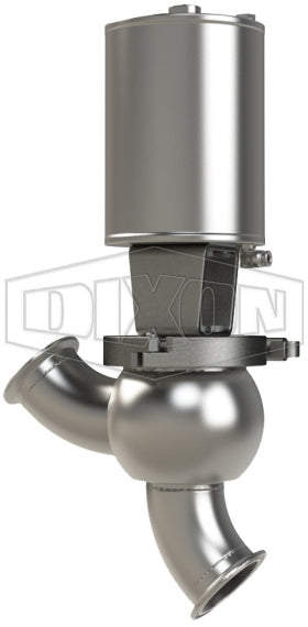 S03A30C1PV Dixon Valve 3" SSV Series Single Seat Valve, Shut-Off Y Body, Clamp, Spring Return Actuator (Air-To-Raise) - PTFE Plug Seal - FKM Wetted Elastomer