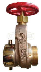 UHGV250F-D Dixon Cast Red Brass Single Hydrant Gate Valve with Handwheel - 2-1/2" Female NST(NH) Inlet x 2-1/2" Male NST(NH) Outlet (Domestic)