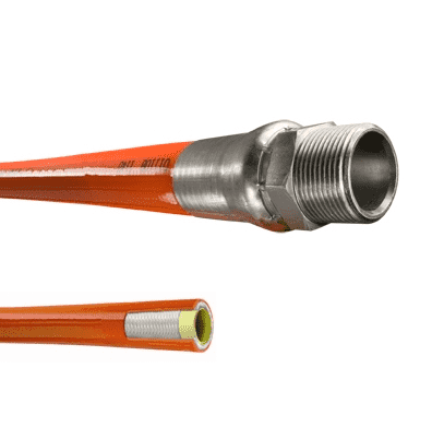 SLSPOR-MM20X500 Kuriyama Piranha® Sewer Cleaning Hose Assembly - Orange - 1-1/4" Hose ID - 1-1/4-11-1/2 Male NPTF - 2500 PSI - 500ft