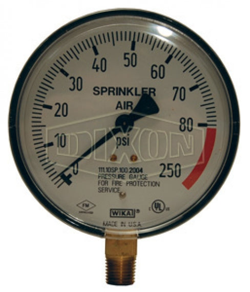 SWG300-4 Dixon Sprinkler System Gauge (UL-393) - 1/4" Male NPT Lower Mount - Water (0-300 PSI)