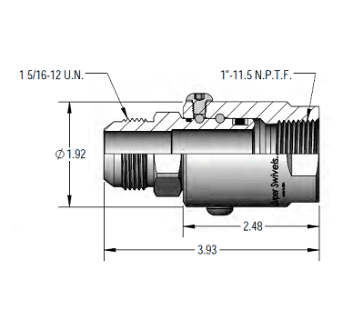 SS16DBMJ16XFP100-Z-90V by Super Swivel | 16014-Z-90V | Super Duty Swivel | 1-5/16-12 Male 37° JIC x 1-11-1/2 Female Pipe NPTF | Straight | Zinc | Viton Seal