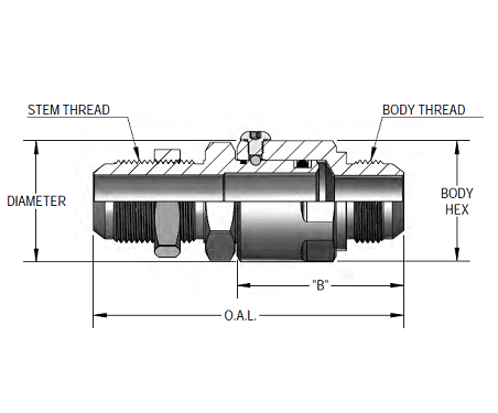 SS8MJB8XMJ8-Ni-AL by Super Swivel | 1614-Ni-AL | 3/4-16 Male 37° JIC Bulkhead x 3/4-16 Male 37° JIC | 0.406" Through Hole | Straight | Electroless Nickel | AFLAS Seal