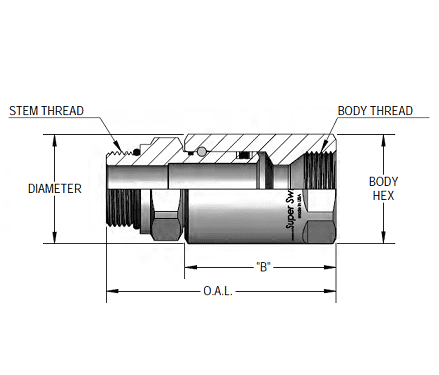 SS12MO12XFJ12-Ni-AL by Super Swivel | 2034-Ni-AL | 1-1/16-12 Male O-Ring ORB x 1-1/16-12 Female 37° JIC | 0.609" Through Hole | Straight | Electroless Nickel | AFLAS Seal