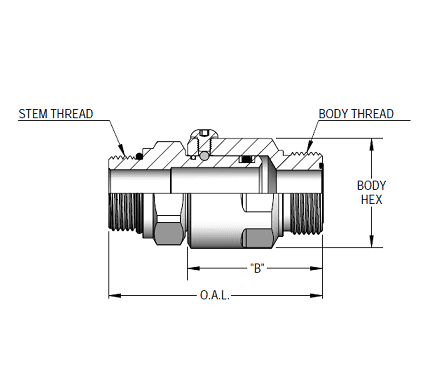 SS12MO12XMFS12-NI-V by Super Swivel | 2533-NI-V | 1-1/16-12 Male O-Ring ORB x 1-3/16-12 Male Face Seal MFS | 0.609" Through Hole | Straight | Electroless Nickel | Viton Seal