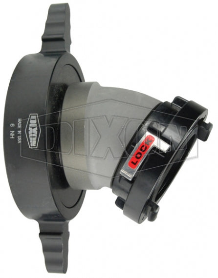 SFSA30-4060F-LH Dixon Aluminum 4" Storz x 6" Female NST(NH) 30 deg. Elbow Swivel Adapter (Long Handle)