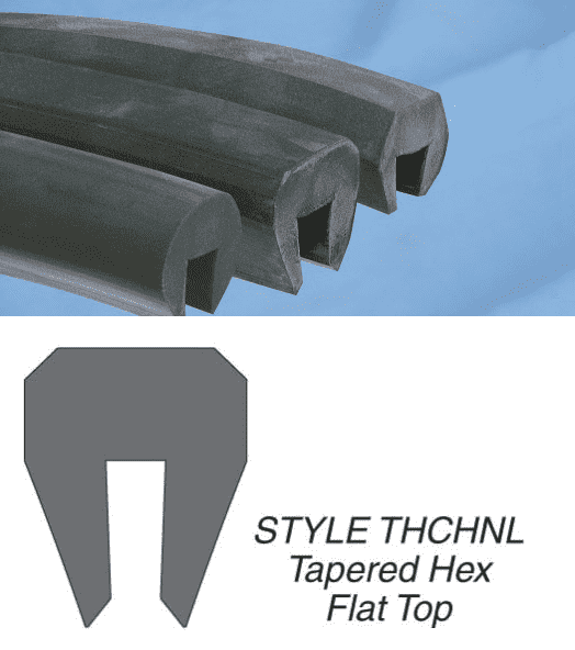 THCHNL-04x200 by Kuriyama | Channel Rubber Strip | Tapered Hex-Flat Top Channel | Black | Channel Size: 1/4" | Commercial Grade EPDM | 200ft roll