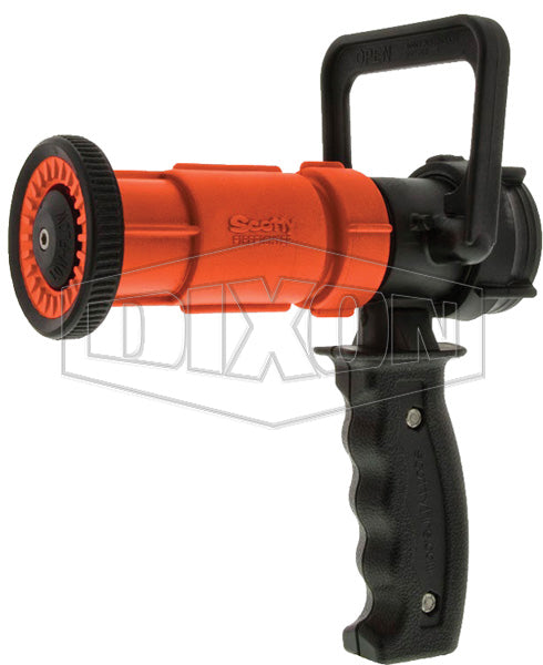 FNPSO150F-70 Dixon Polycarbonate Ball Shut-Off Nozzle with Detachable Nozzle Tip - 1-1/2" Female NST(NH) - 70 GPM - Orange