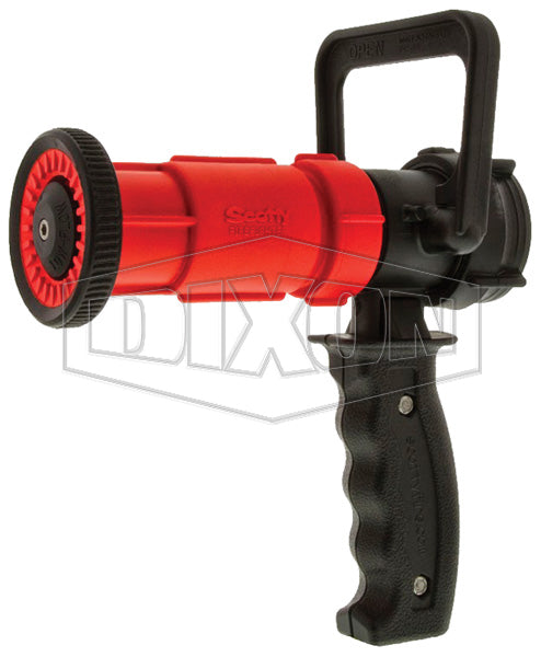 FNPSO150S-70 Dixon Polycarbonate Ball Shut-Off Nozzle with Detachable Nozzle Tip - 1-1/2" Female NPSH - 70 GPM - Red