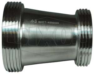 B31TT-G300250 Dixon Valve 304 Stainless Steel Sanitary Threaded Bevel Seat Concentric Reducer - 3" x 2-1/2" Tube OD