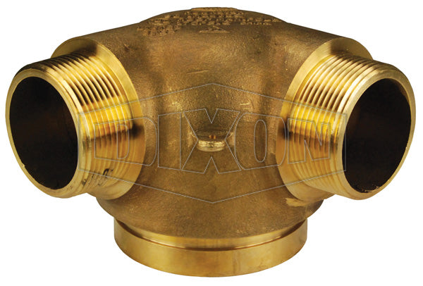 90IRC4025 Dixon Cast Brass 90 deg. Two Way Male Outlet - Roof Connection - Bottom Outlet - 4" Pipe Inlet x Two 2-1/2" Male NPT Outlets (Global)