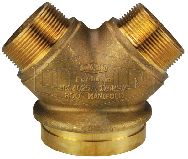 IRC4025GF Dixon Cast Brass Straight Two Way Male Outlet - Roof Connection - Back Outlet - 4" Groove Inlet x Two 2-1/2" Male NST(NH) Outlets (Global)
