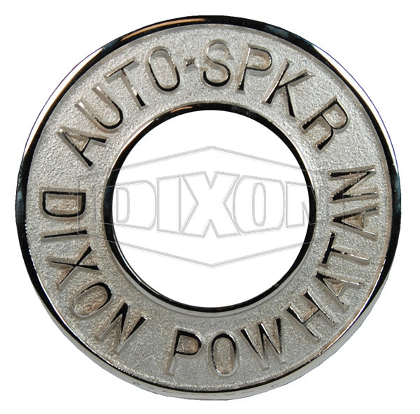 REP250AS-C Dixon Polished Chrome Plated Cast Brass Auto-Sprinkler Branded Round Identification Plate - 2-1/2" Pipe Size - 7-5/8" OD - 3-1/4" Hole Size