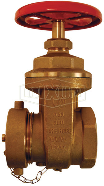 WDGV251F Dixon Forged Brass Non-Rising Stem Wedge Disc Gate Valve - 2-1/2" Female NPT Inlet x 2-1/2" Male NST(NH) Outlet