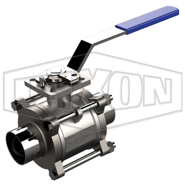 BV2CV-200BB-A Dixon Valve 2" Two-Way Encapsulated Sanitary 3 Piece Weld End Ball Valve - Stainless Steel - Standard Handle - Seat: Virgin PTFE