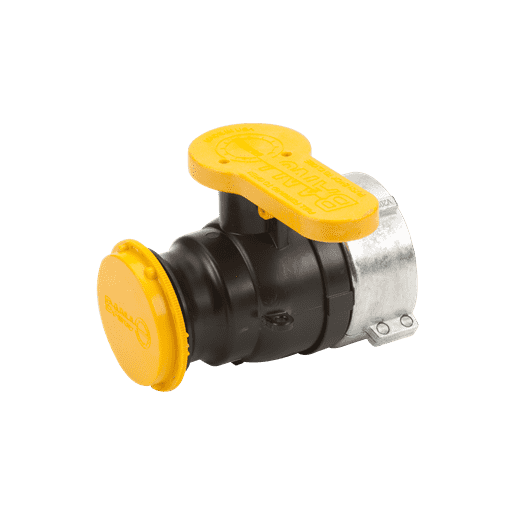 WSF210FSAV Banjo 2" Polypropylene Spinweld Valve w/QDC Outlet, Foil Seal & Cap - Gasket: FKM (viton type) - Collar Fits: SCHUTZ® - Collar ID: 2-3/4"